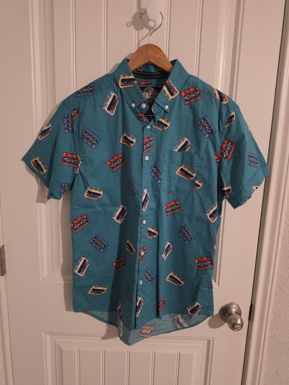 Five Points Industries Men’s M Cassette Tape Shirt Retro 80s Slim Fit Teal